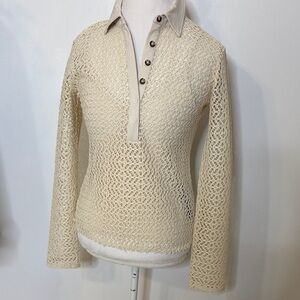 Rag & Bone , NWT Cream Crochet Knit Polo Top SZ small.  Retail $298